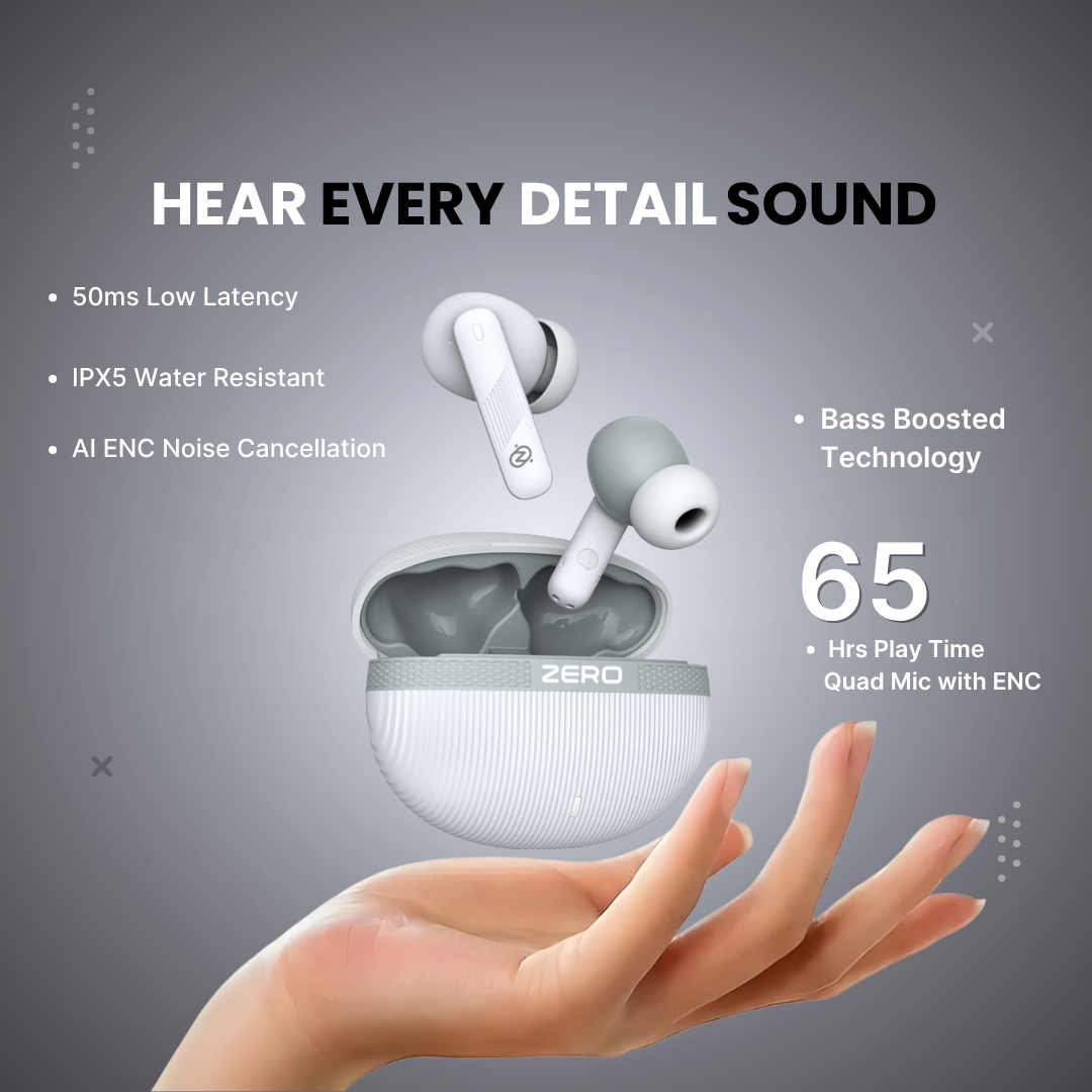 Zero Buds X2 Bass Boosted Earbuds - White