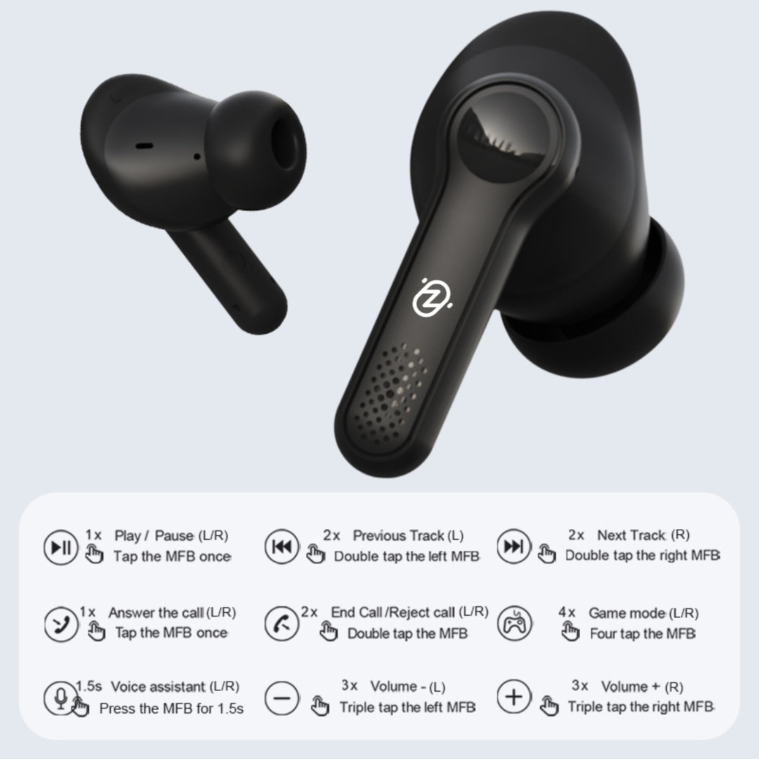 Zero Buds X1 Bass Boosted Earbuds - Black