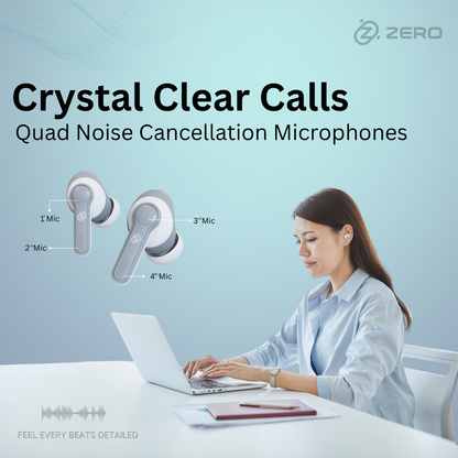 Zero Buds X1 Bass Boosted Earbuds - White