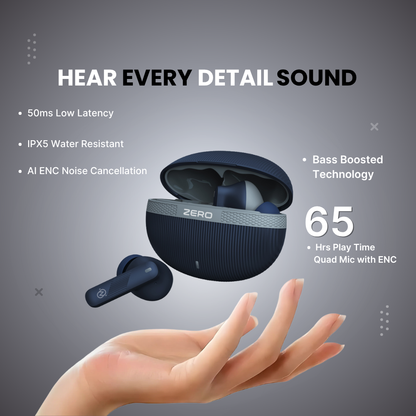 Zero Buds X2 Bass Boosted Earbuds - Navy Blue