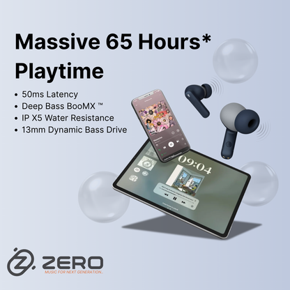 Zero Buds X2 Bass Boosted Earbuds - Navy Blue